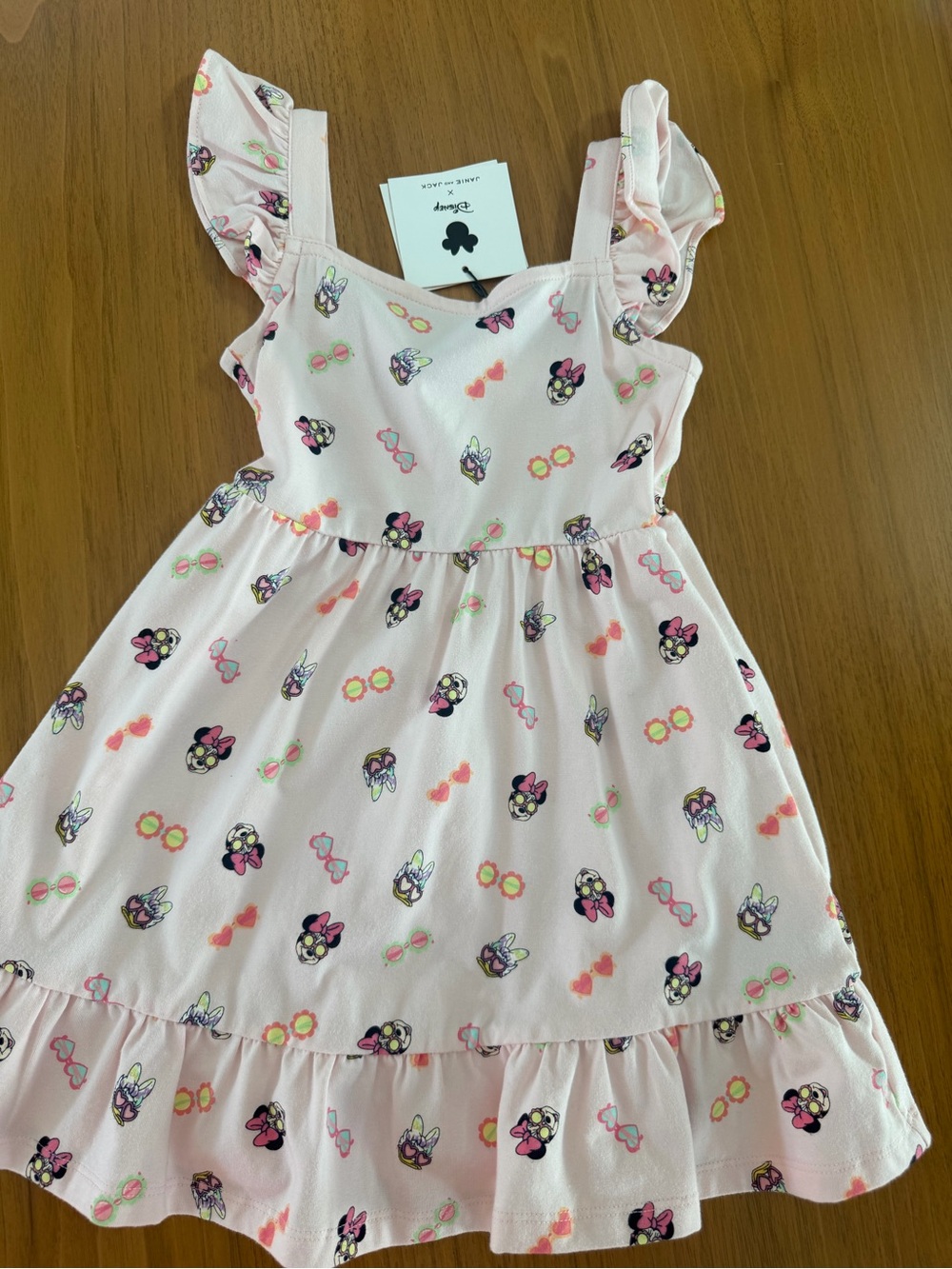 Janie and Jack Light Pink Ruffle Strap Dress with Disney /Minnie and Daisy Print
